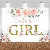 Aperturee - Its A Girl Bright Flower and Leave Baby Shower Backdrop